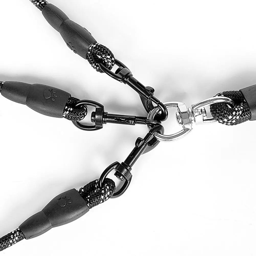 Laisse Réfléchissante Double pour Chiens – Laisse Anti-Morsure avec Poignée Rembourrée pour la Marche de Deux à Quatre Chiens