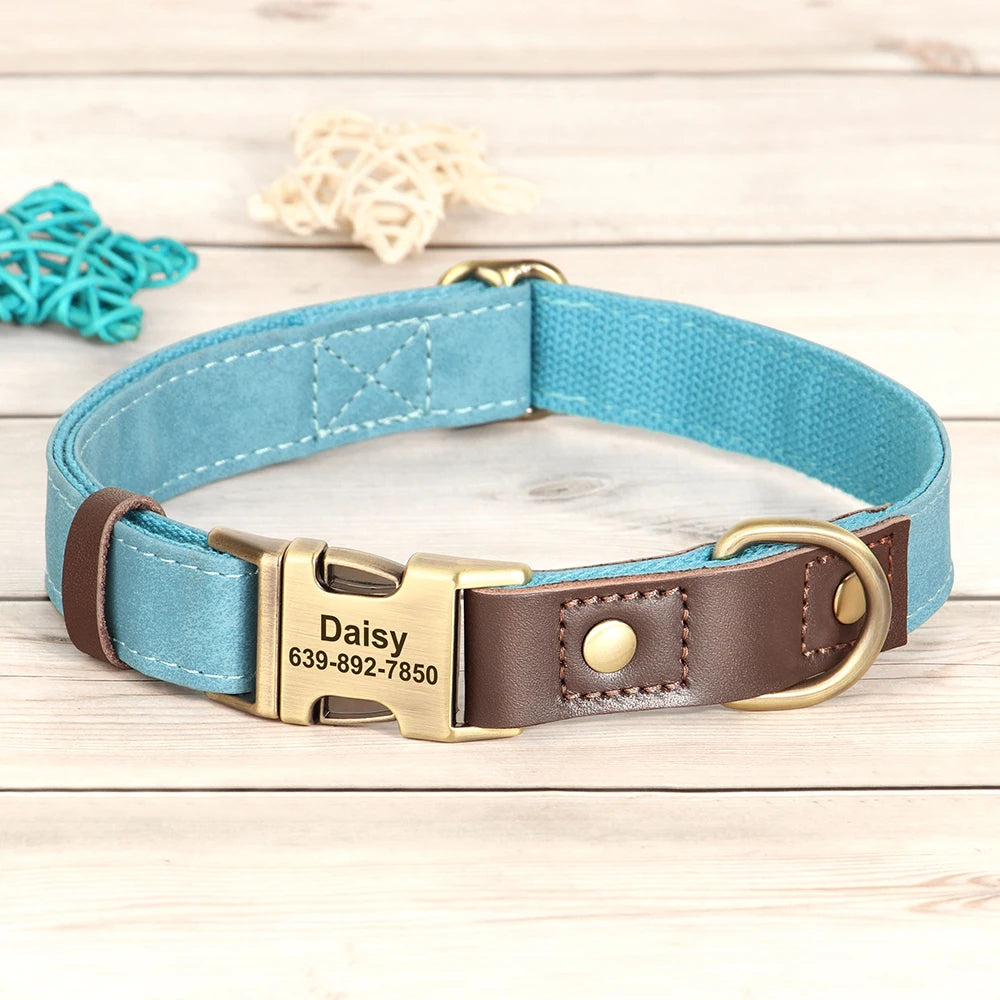 Collier pour Chien en Cuir PU Personnalisé – Collier Gravé avec Boucle Réglable et Plaque d’Identification, Durable pour Chiens Petits, Moyens et Grands (Pug, Bulldog, etc.)