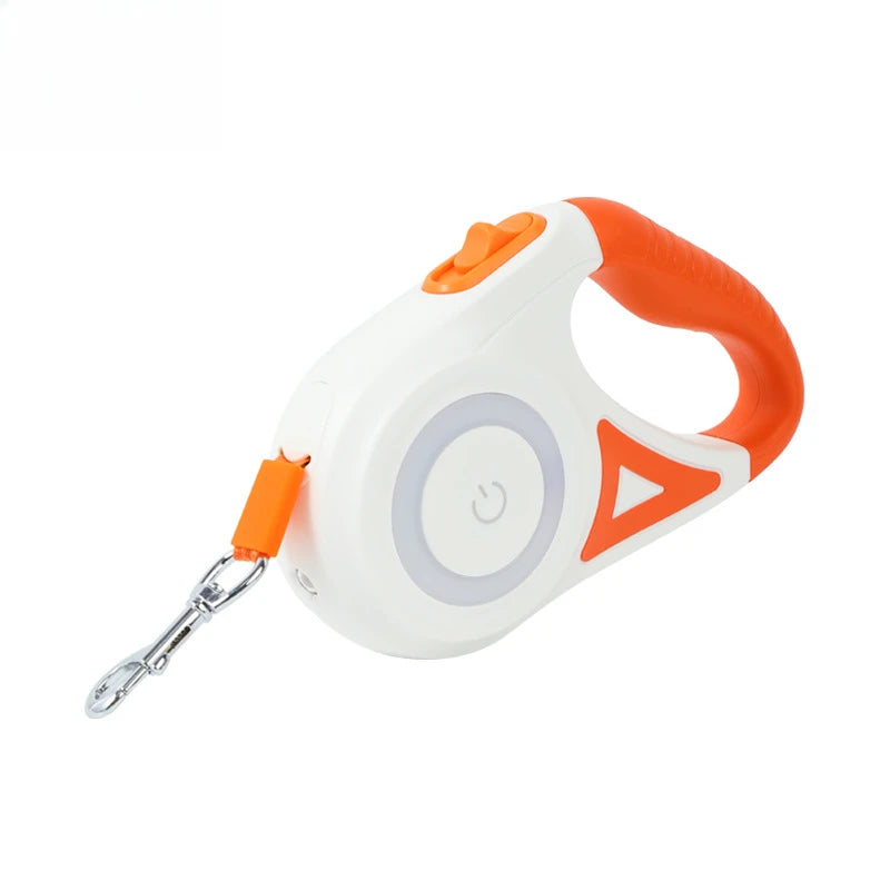 Laisse Rétractable pour Chien avec Éclairage LED – Système de Verrouillage à Une Touche, Anti-Enchevêtrement, Poignée Confortable et Sécurité Nocturne Mains Libres