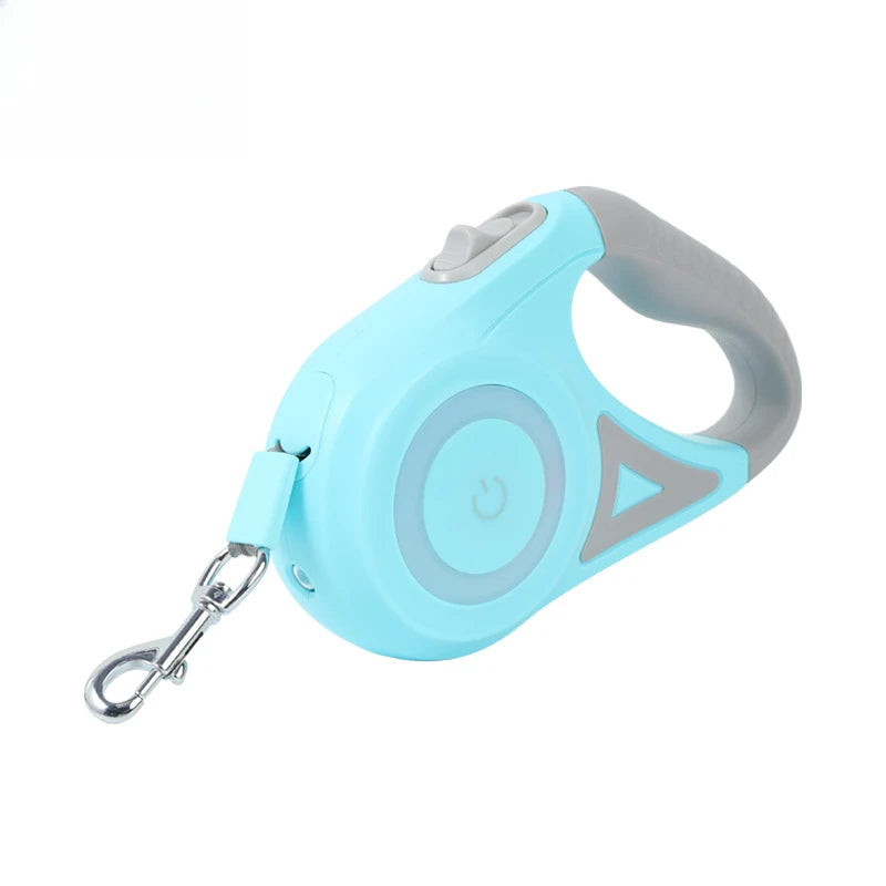 Laisse Rétractable pour Chien avec Éclairage LED – Système de Verrouillage à Une Touche, Anti-Enchevêtrement, Poignée Confortable et Sécurité Nocturne Mains Libres