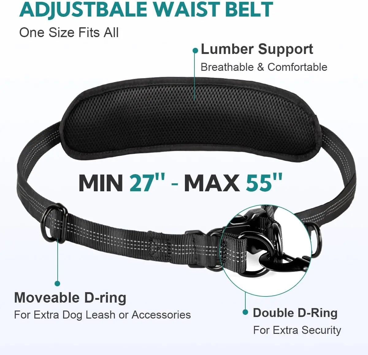 Laisse Mains Libres avec Poche de Rangement – Laisse Double Rétractable pour Deux Chiens avec Amortisseur Élastique et Doubles Poignées Rembourrées, Compatible avec Harnais