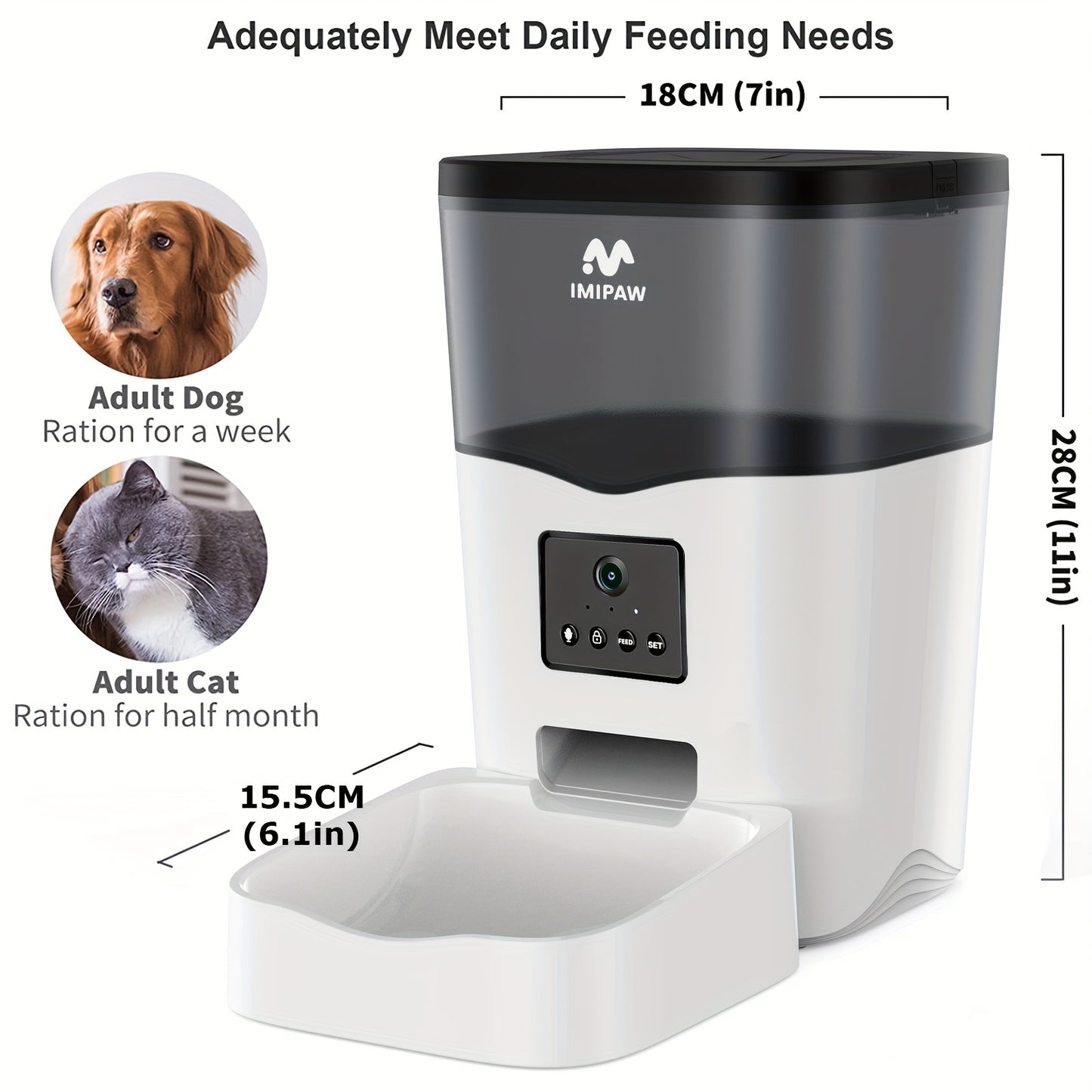 Distributeur Automatique de Nourriture pour Animaux avec Caméra – 3L – Connecté Wi-Fi avec Contrôle à Distance – Enregistreur Vocal 10s – Gamelle Inox – Pour Chats et Chiens d’Intérieur