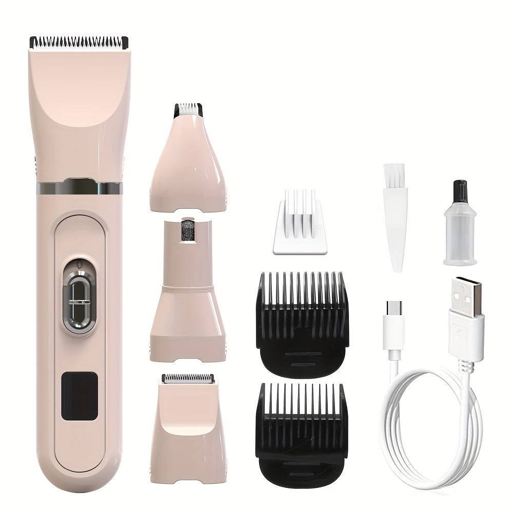 Tondeuse Électrique 4-en-1 pour Chiens et Chats – Kit de Toilettage Silencieux Rechargeable USB – Rasoir pour Animaux à Faible Bruit – Idéal pour Petits et Moyens Chiens et Chats