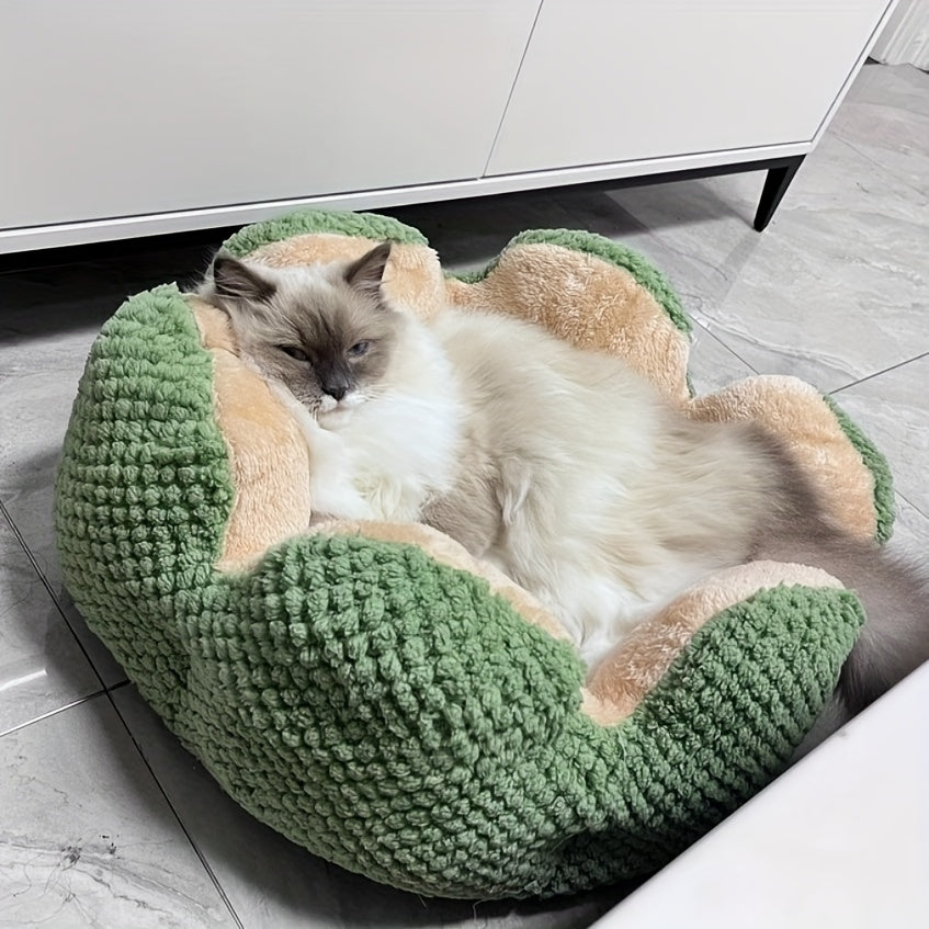 Coussin Douillet en Forme de Fleur pour Chat ou Chiot – Panier Rond en Peluche, Moelleux et Chaleureux pour l’Hiver