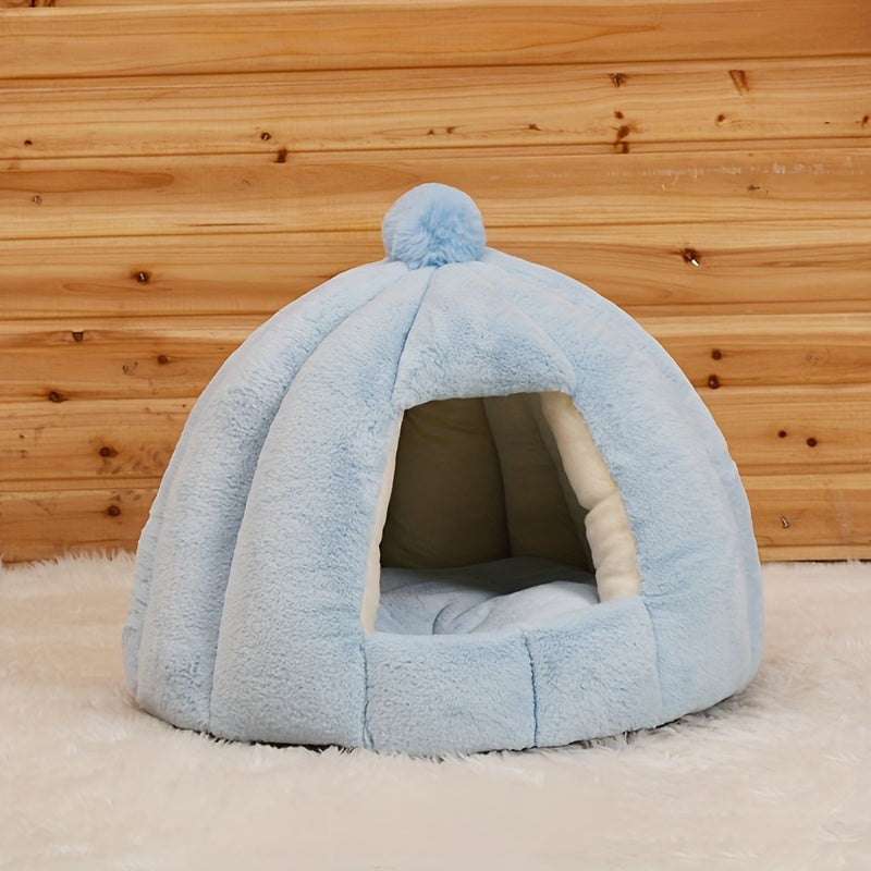 Niche Ronde en Peluche pour Chat – Abri Semi-Fermé Ultra Douillet pour le Sommeil Profond, Convient aux Chats, Petits Chiens et Lapins – Intérieur Confortable avec Pompon Décoratif