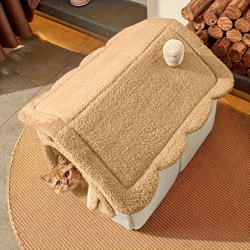 Maison Douillette en Forme de Cabane pour Chien et Chat – Lit pour Animaux Lavable, Chaud & Confortable Toutes Saisons