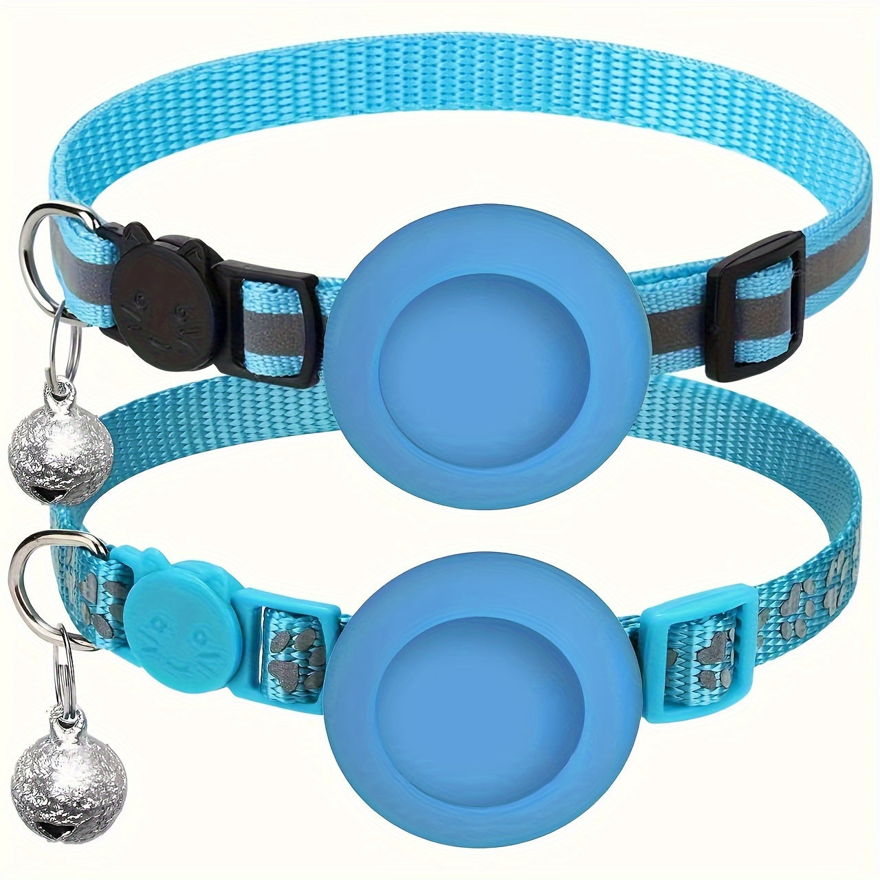 Lot de 2 Colliers pour Chat avec Support AirTag – Collier Sécurité Réfléchissant avec Clochette – Boucle Anti-étranglement – Réglable 17,8 à 30,5 cm – Pour Chats Femelles et Mâles