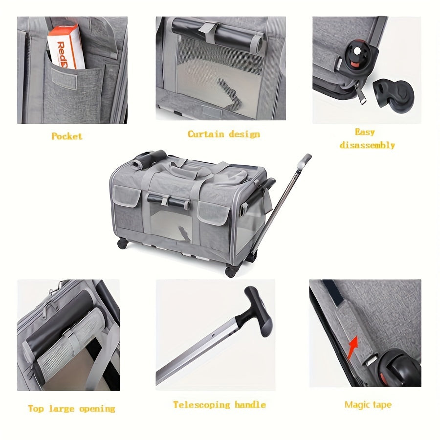 Chariot de Transport pour Animaux – Très Grand Format – Sac de Voyage Pliable pour Chien et Chat – Structure Amovible avec Roues – Cage Trolley Portable