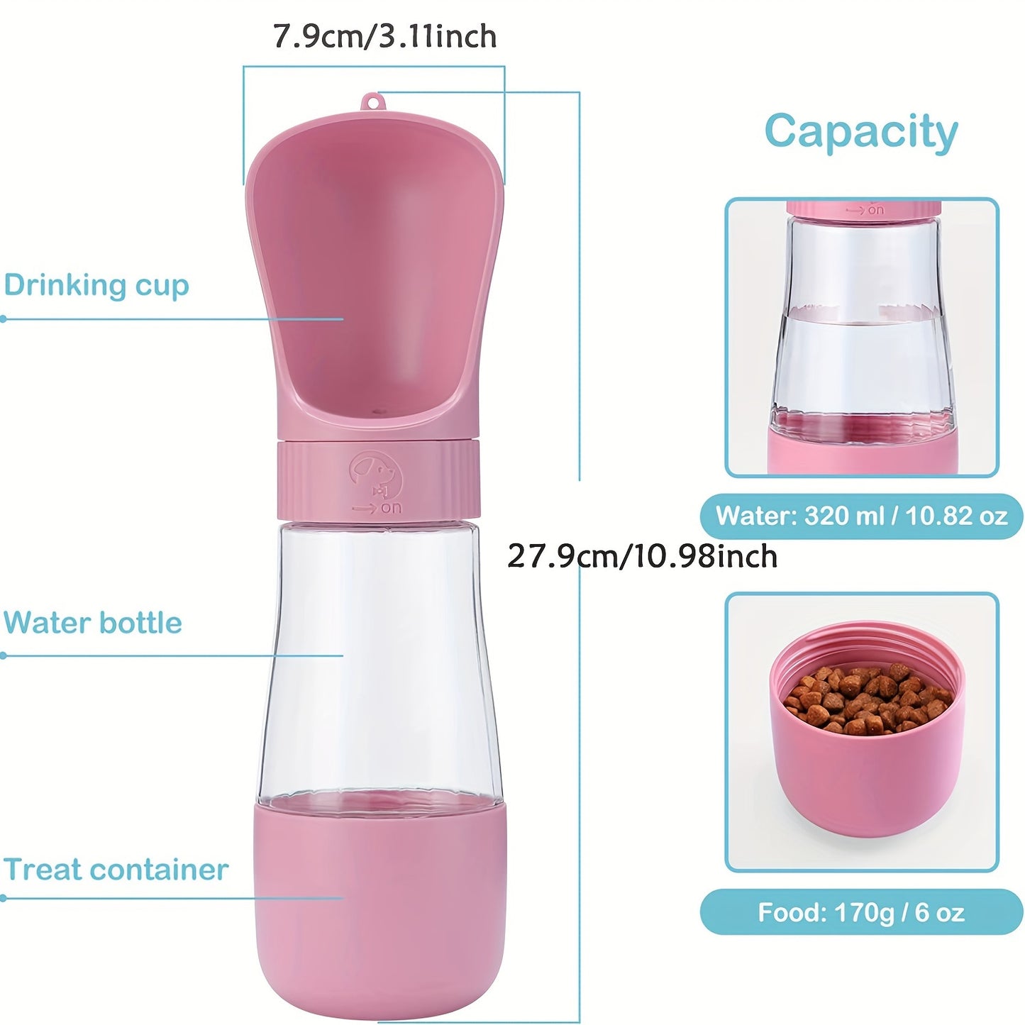Gourde de Voyage 2-en-1 pour Chien et Chat – Distributeur d’Eau + Compartiment à Nourriture Intégré