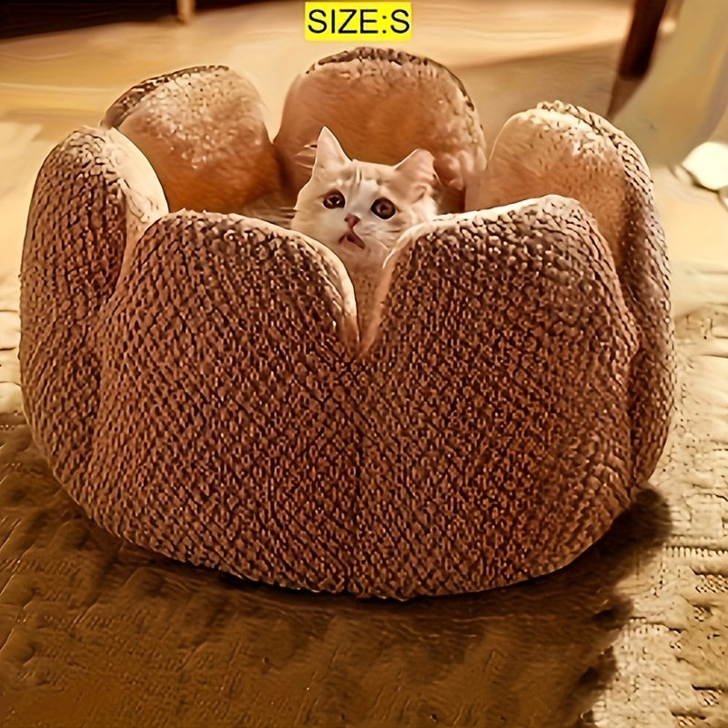 Coussin Douillet en Forme de Fleur pour Chat ou Chiot – Panier Rond en Peluche, Moelleux et Chaleureux pour l’Hiver