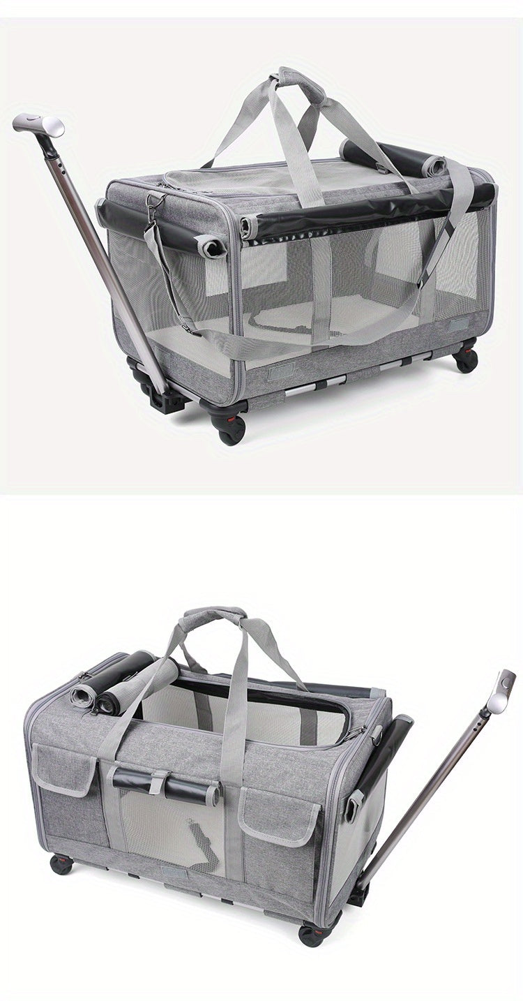 Chariot de Transport pour Animaux – Très Grand Format – Sac de Voyage Pliable pour Chien et Chat – Structure Amovible avec Roues – Cage Trolley Portable