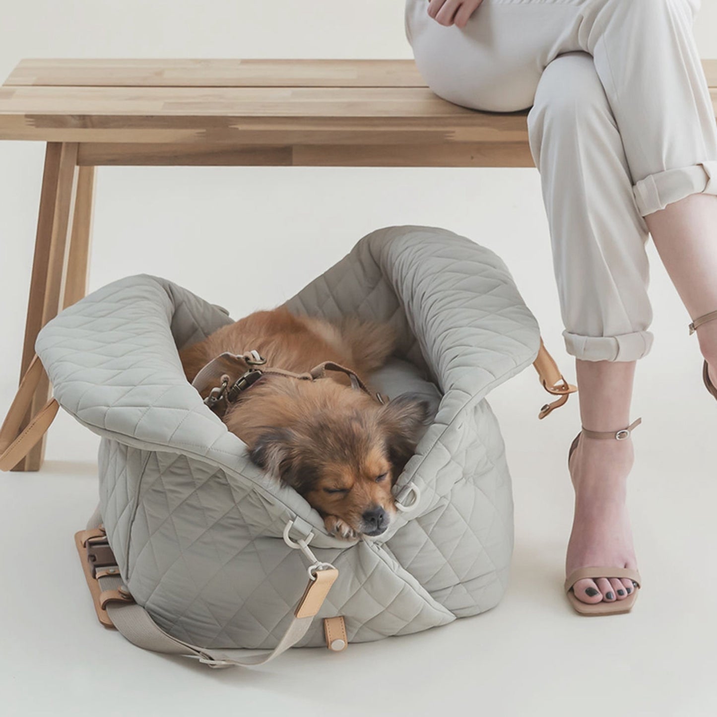 Siège Auto Matelassé pour Animaux – Coloris Gris Clair – Transporteur Sécurisé en Polyester Résistant avec Laisse Intégrée, Sangles de Sécurité et Appui-Tête Ajustable – Pour Chiens et Chats