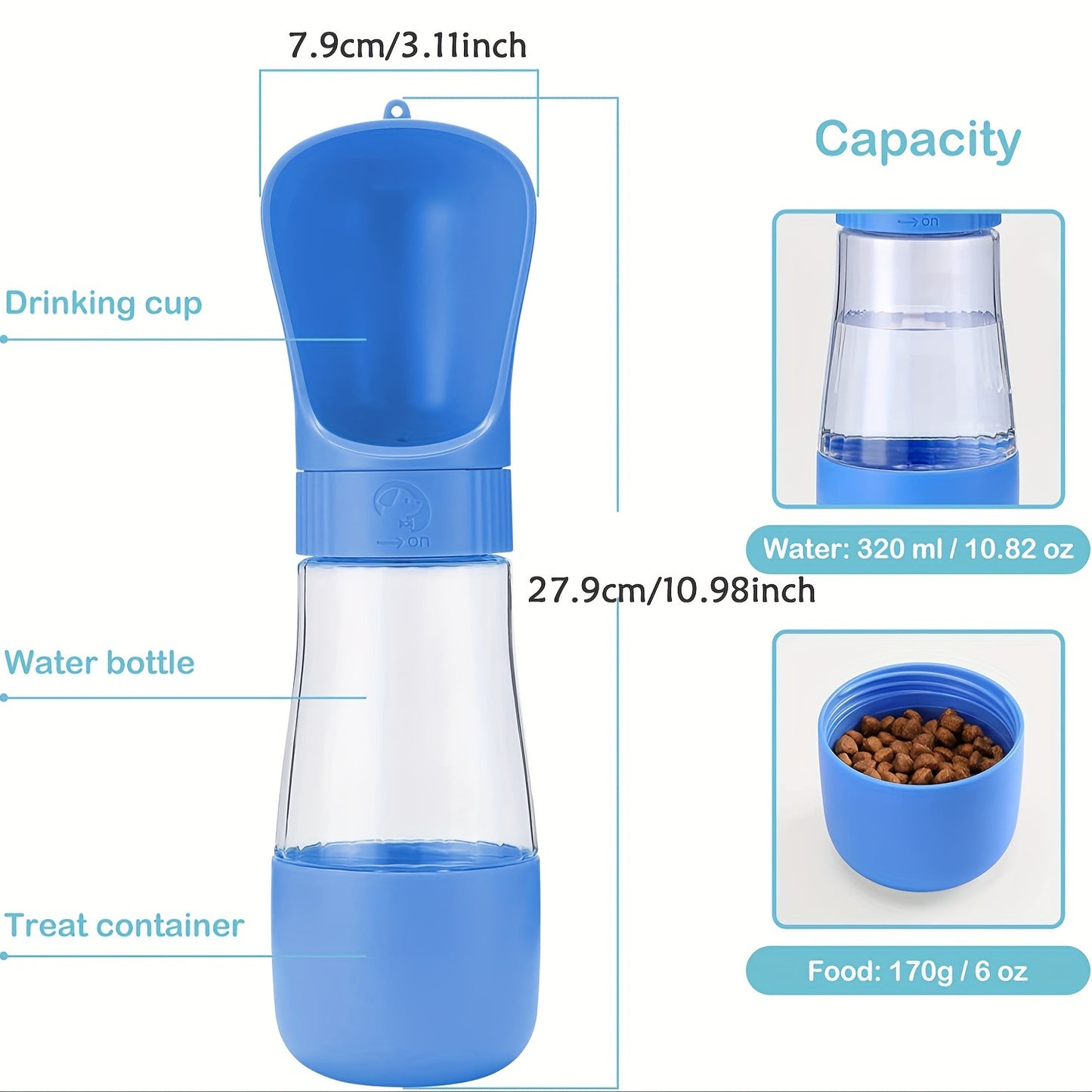 Gourde de Voyage 2-en-1 pour Chien et Chat – Distributeur d’Eau + Compartiment à Nourriture Intégré