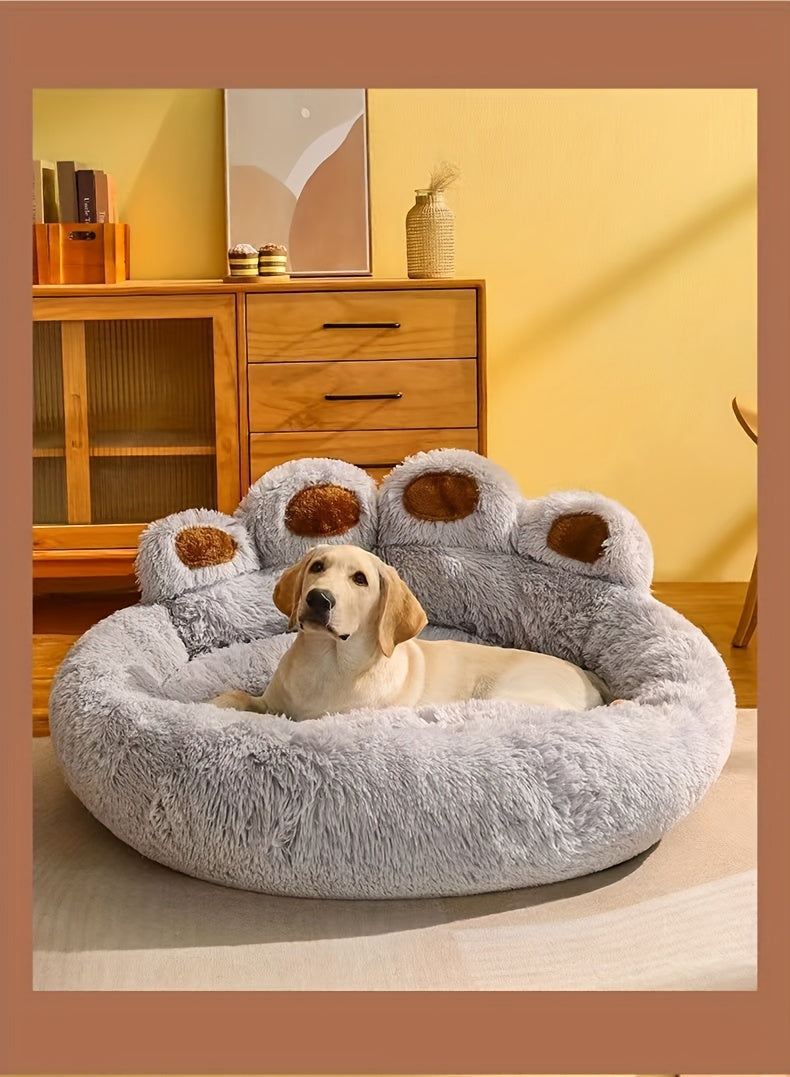 Lit pour Chien en Forme de Patte d’Ours – Nid Douillet en Peluche Longue, Coussin Ultra Moelleux pour le Sommeil et la Sieste des Chiens et Chats