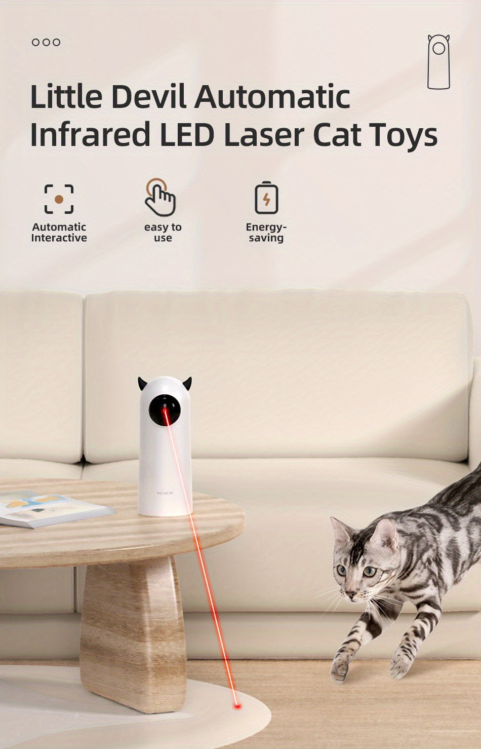 Jouet Interactif Laser Automatique pour Chat/Chien – Jouet Intelligent d’Intérieur pour Animaux – Sans Piles Incluses