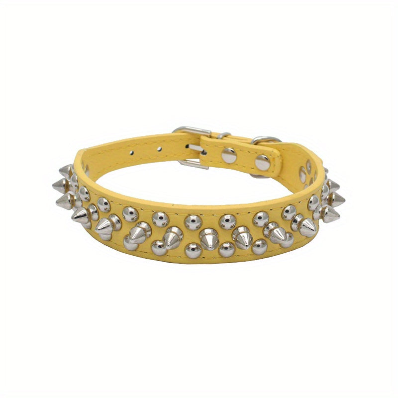 Collier pour Chien en Similicuir PU avec Clous et Rivets – Style Rock pour Petits et Moyens Chiens