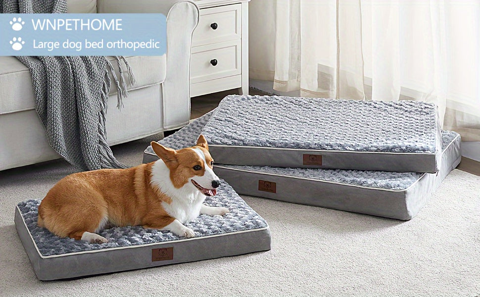 Lit Orthopédique Gris pour Chien – Canapé Matelassé à Mémoire de Forme avec Housse Imperméable Amovible