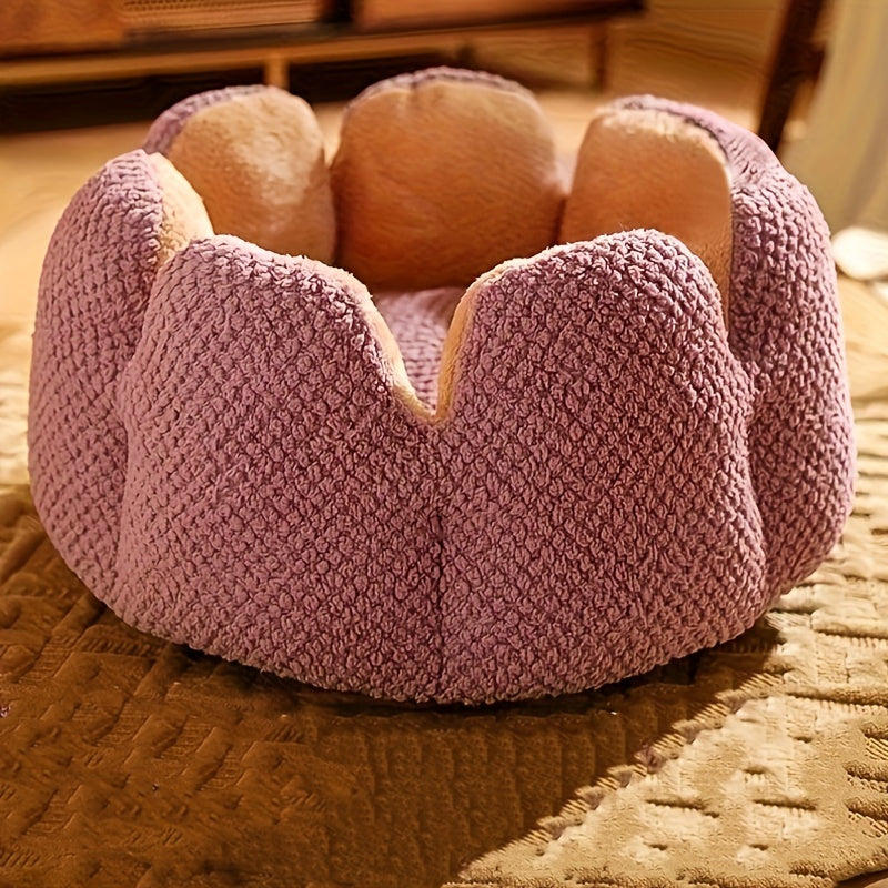 Coussin Douillet en Forme de Fleur pour Chat ou Chiot – Panier Rond en Peluche, Moelleux et Chaleureux pour l’Hiver