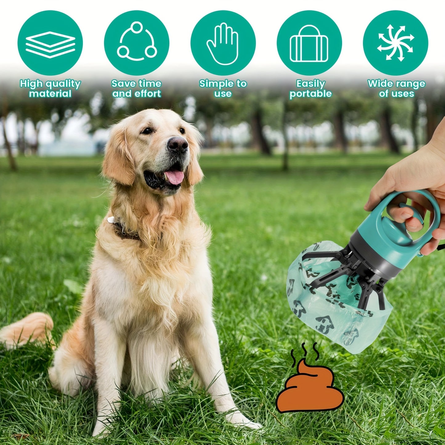 Ramasse-Crottes pour Animaux – Pelle Portable pour Déjections Canines – Distributeur Intégré – Accessoire d’Extérieur Pratique pour Chiens