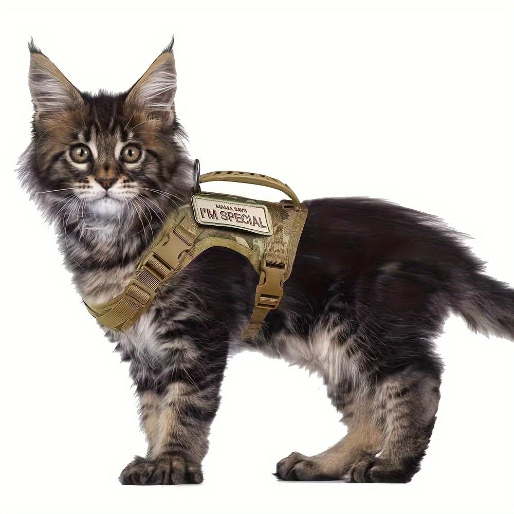 Harnais Tactique Antifugue pour Chat – 1 Pièce – Gilet de Marche Sécurisé et Confortable – Harnais Réglable en Maille Douce avec Poignée de Contrôle – Antitraction