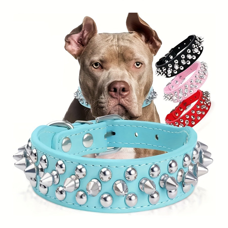Collier pour Chien en Similicuir PU avec Clous et Rivets – Style Rock pour Petits et Moyens Chiens