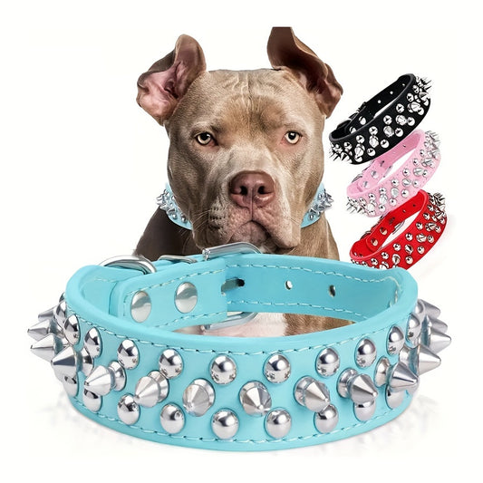 Collier pour Chien en Similicuir PU avec Clous et Rivets – Style Rock pour Petits et Moyens Chiens