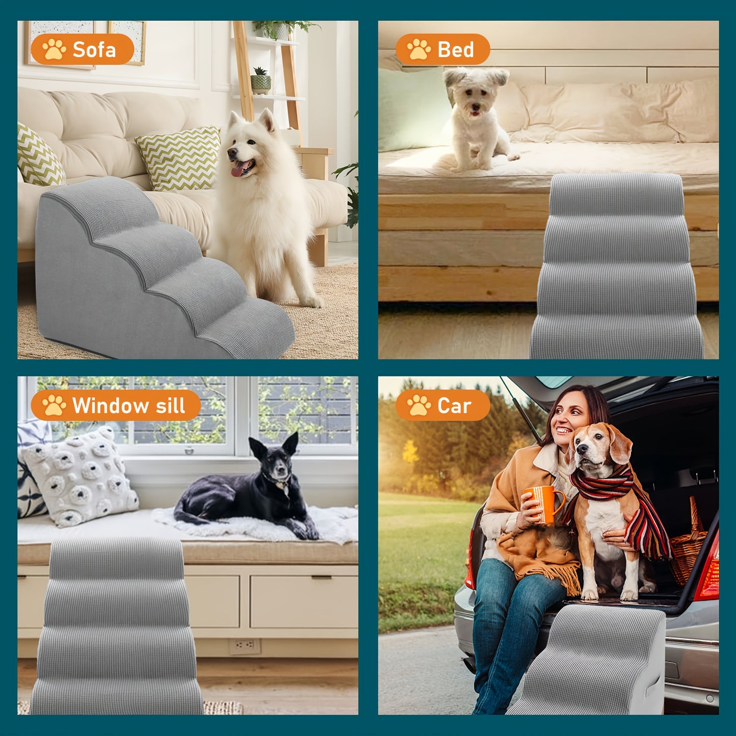 Marches pour Chien ou Chat – Escaliers Antidérapants 2/3/4 Marches, Housse Lavable, Aide à la Montée pour Animaux Âgés ou Blessés