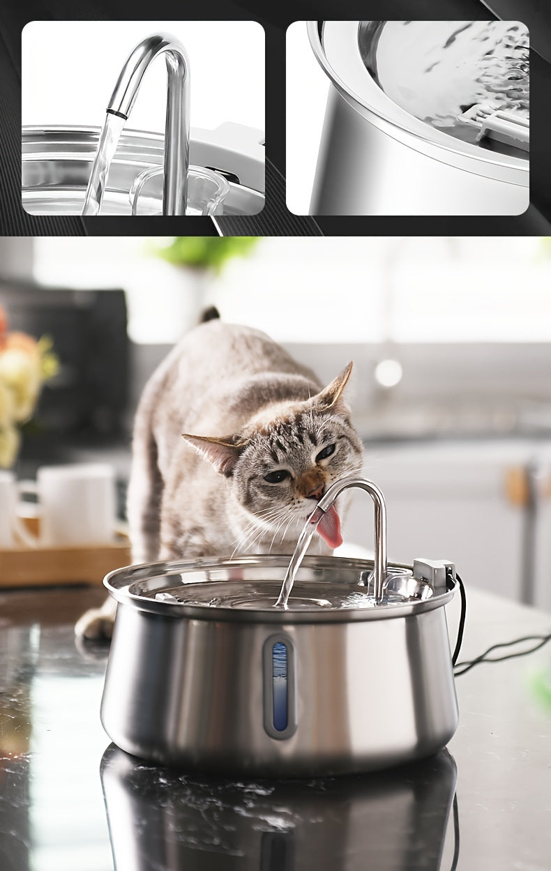 Fontaine à Eau Automatique en Acier Inoxydable pour Chat – 4L / 134oz – Distributeur d’Eau Silencieux avec Fenêtre de Niveau et Bec Imitation Robinet – Idéale pour Chats d’Intérieur