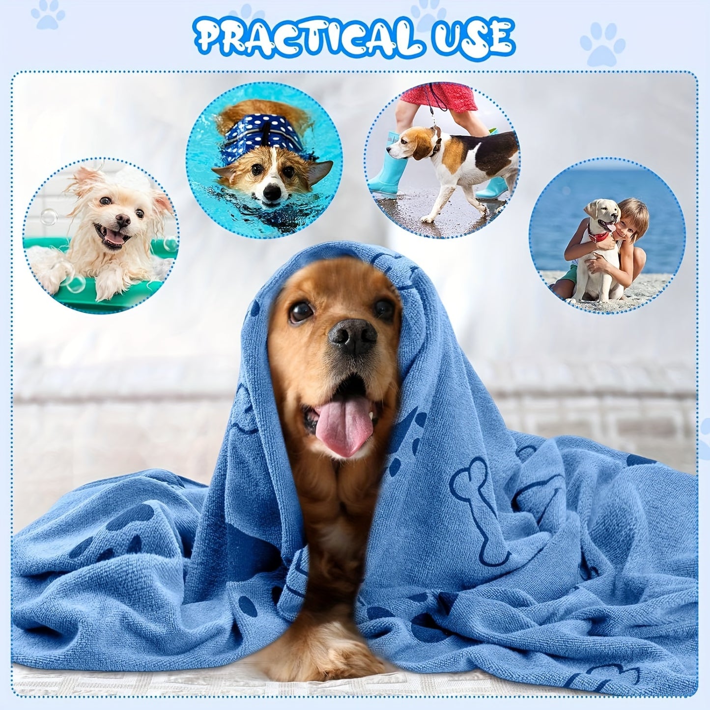 Serviette pour Chien et Chat – Serviette de Bain Absorbante en Microfibre – Séchage Rapide – Idéale pour Chiens Moyens, Chiots et Chats – Produit de Toilette pour Animaux