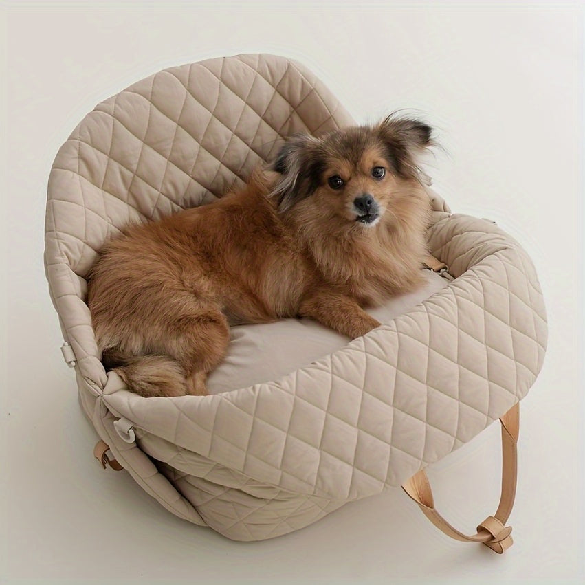 Siège Auto Matelassé pour Animaux – Coloris Gris Clair – Transporteur Sécurisé en Polyester Résistant avec Laisse Intégrée, Sangles de Sécurité et Appui-Tête Ajustable – Pour Chiens et Chats