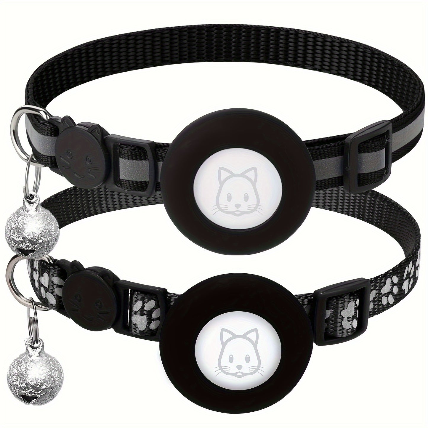 Lot de 2 Colliers pour Chat avec Support AirTag – Collier Sécurité Réfléchissant avec Clochette – Boucle Anti-étranglement – Réglable 17,8 à 30,5 cm – Pour Chats Femelles et Mâles
