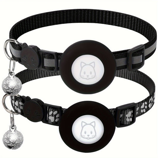 Lot de 2 Colliers pour Chat avec Support AirTag – Collier Sécurité Réfléchissant avec Clochette – Boucle Anti-étranglement – Réglable 17,8 à 30,5 cm – Pour Chats Femelles et Mâles