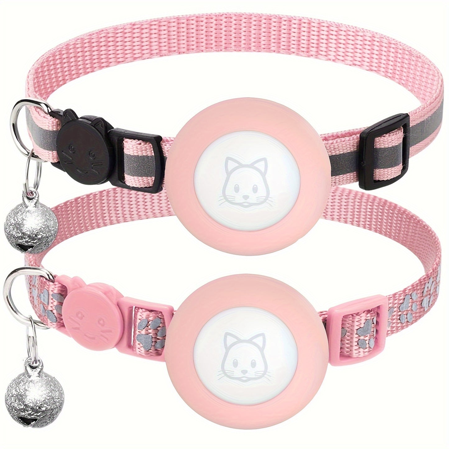 Lot de 2 Colliers pour Chat avec Support AirTag – Collier Sécurité Réfléchissant avec Clochette – Boucle Anti-étranglement – Réglable 17,8 à 30,5 cm – Pour Chats Femelles et Mâles