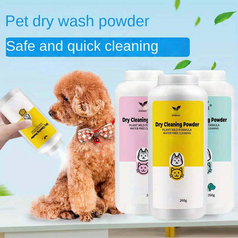Poudre de Nettoyage à Sec pour Animaux – 260g – Shampooing Sans Rinçage pour Chiens, Chats, Chiots et Lapins – Soin Nettoyant Sec et Déodorant