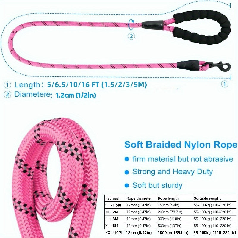 Laisse en Nylon Renforcée pour Chien – Corde Ronde Réfléchissante, Épaissie et Allongée – Laisse de Traction pour Chiens Moyens et Grands