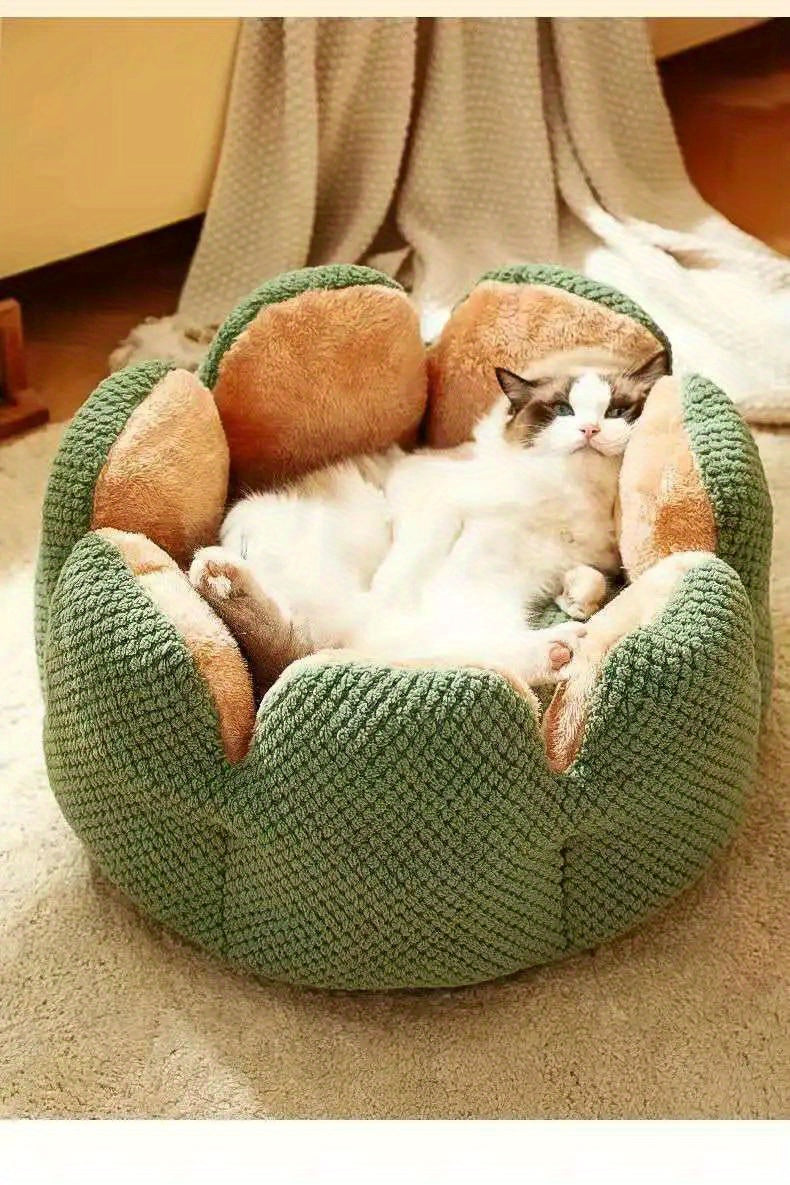 Coussin Douillet en Forme de Fleur pour Chat ou Chiot – Panier Rond en Peluche, Moelleux et Chaleureux pour l’Hiver