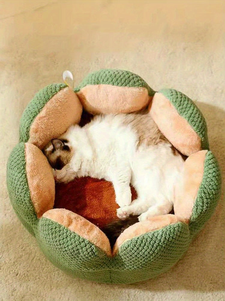 Coussin Douillet en Forme de Fleur pour Chat ou Chiot – Panier Rond en Peluche, Moelleux et Chaleureux pour l’Hiver