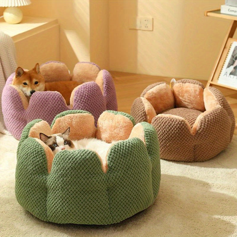 Coussin Douillet en Forme de Fleur pour Chat ou Chiot – Panier Rond en Peluche, Moelleux et Chaleureux pour l’Hiver