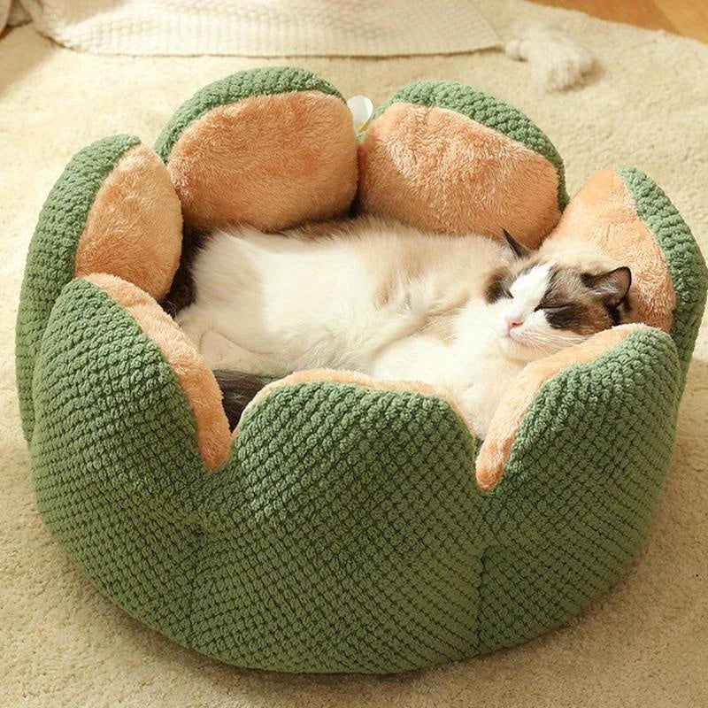 Coussin Douillet en Forme de Fleur pour Chat ou Chiot – Panier Rond en Peluche, Moelleux et Chaleureux pour l’Hiver
