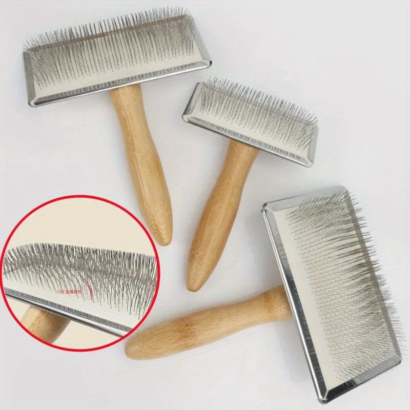 Kit de Brosses de Toilettage pour Chien & Chat – Manche en Bois Massif, Peigne Démêlant Inox & Brosse de Massage