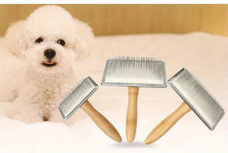 Kit de Brosses de Toilettage pour Chien & Chat – Manche en Bois Massif, Peigne Démêlant Inox & Brosse de Massage