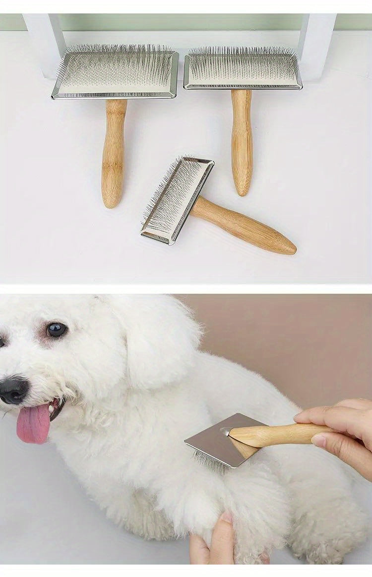Kit de Brosses de Toilettage pour Chien & Chat – Manche en Bois Massif, Peigne Démêlant Inox & Brosse de Massage