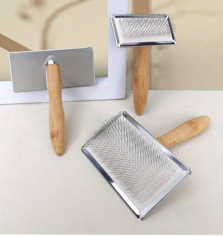 Kit de Brosses de Toilettage pour Chien & Chat – Manche en Bois Massif, Peigne Démêlant Inox & Brosse de Massage