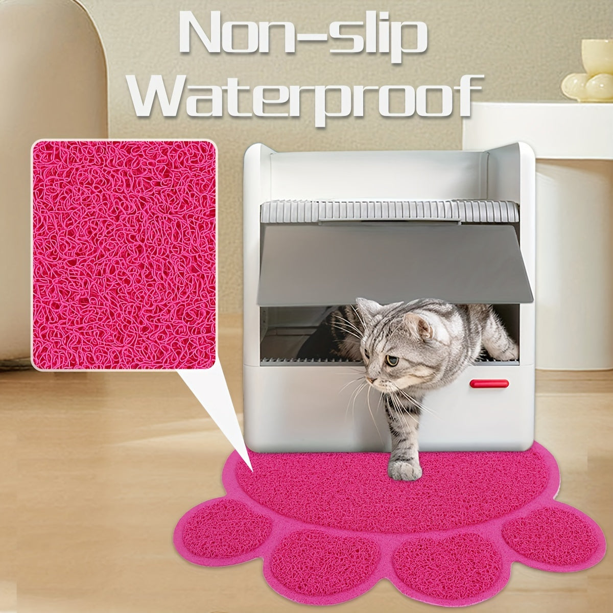 Tapis de Litière Antidérapant en Forme de Patte – Anti-éclaboussures & Anti-dérapant pour Bac à Litière de Chat