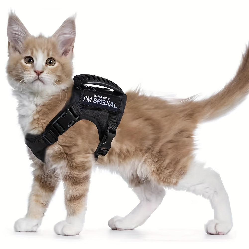 Harnais Tactique Antifugue pour Chat – 1 Pièce – Gilet de Marche Sécurisé et Confortable – Harnais Réglable en Maille Douce avec Poignée de Contrôle – Antitraction