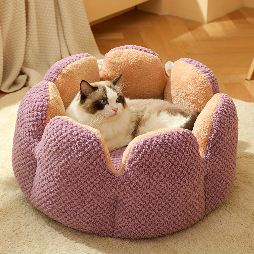 Coussin Douillet en Forme de Fleur pour Chat ou Chiot – Panier Rond en Peluche, Moelleux et Chaleureux pour l’Hiver