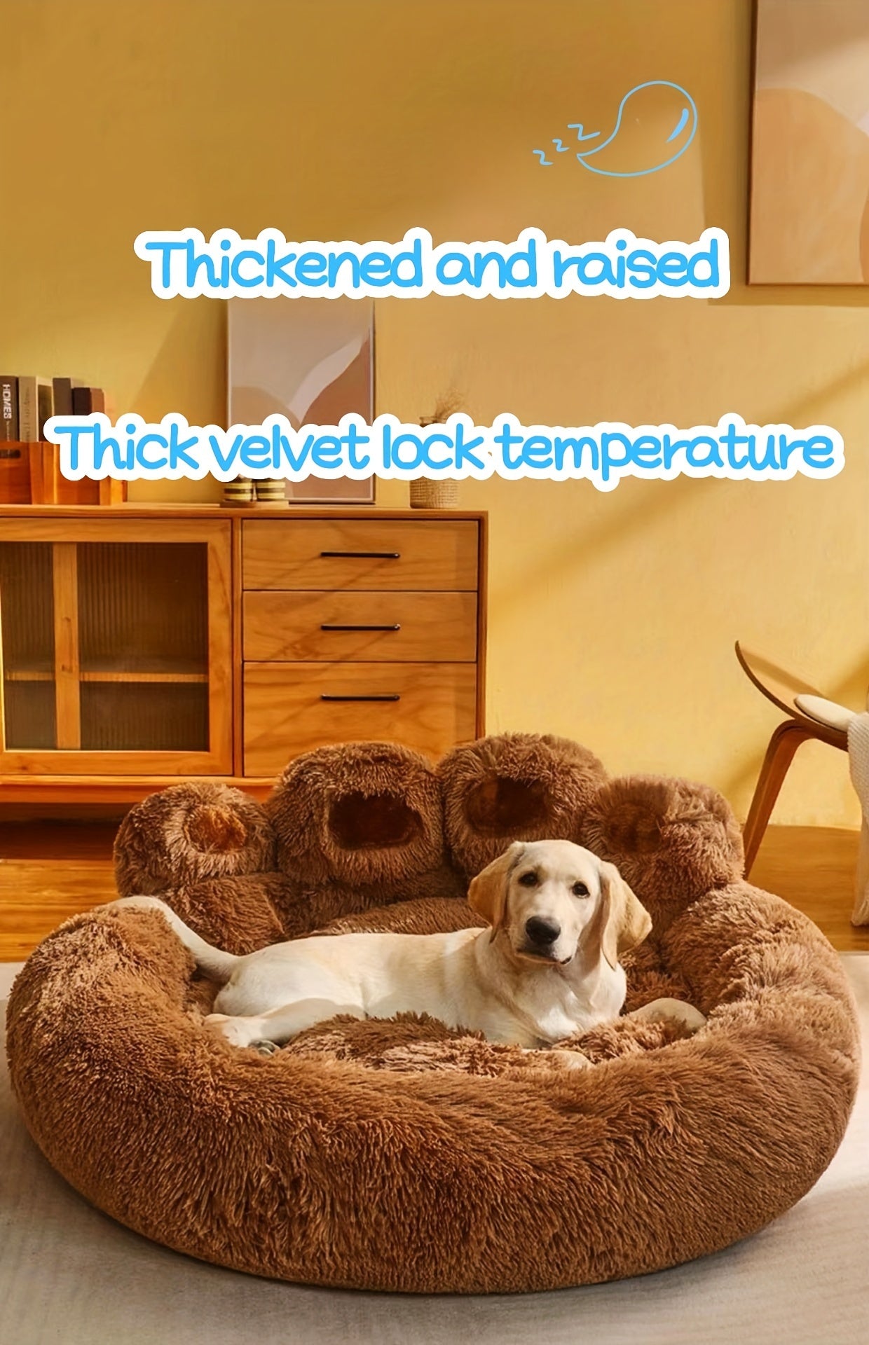 Lit pour Chien en Forme de Patte d’Ours – Nid Douillet en Peluche Longue, Coussin Ultra Moelleux pour le Sommeil et la Sieste des Chiens et Chats