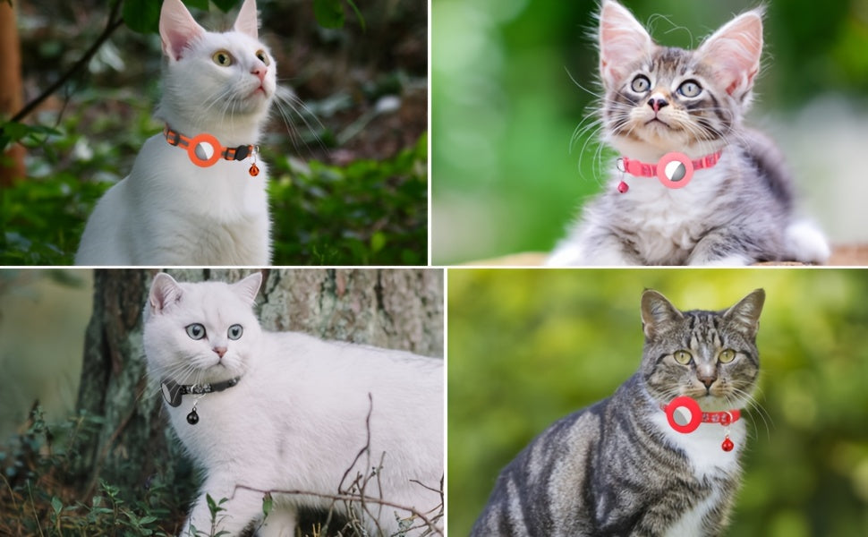 Lot de 2 Colliers pour Chat avec Support AirTag – Collier Sécurité Réfléchissant avec Clochette – Boucle Anti-étranglement – Réglable 17,8 à 30,5 cm – Pour Chats Femelles et Mâles
