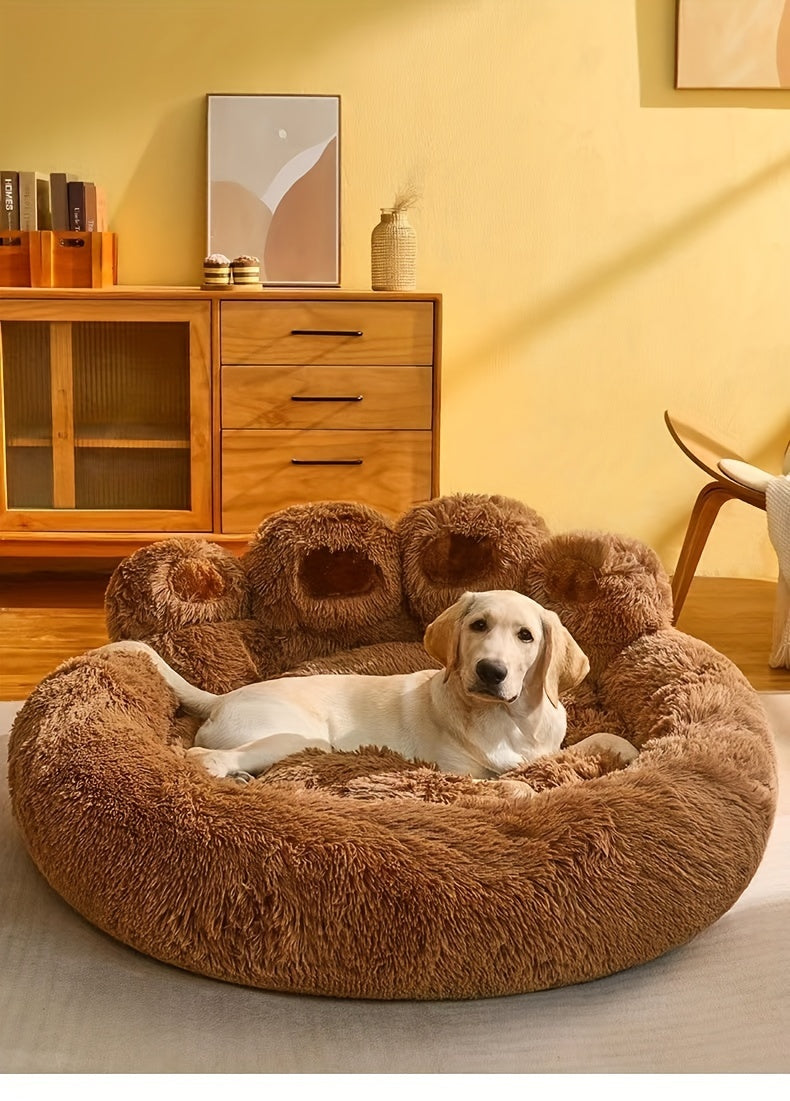 Lit pour Chien en Forme de Patte d’Ours – Nid Douillet en Peluche Longue, Coussin Ultra Moelleux pour le Sommeil et la Sieste des Chiens et Chats