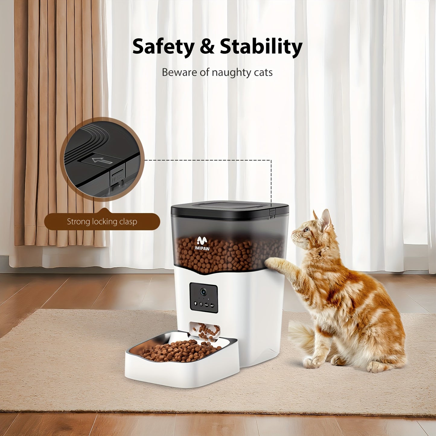 Distributeur Automatique de Nourriture pour Animaux avec Caméra – 3L – Connecté Wi-Fi avec Contrôle à Distance – Enregistreur Vocal 10s – Gamelle Inox – Pour Chats et Chiens d’Intérieur